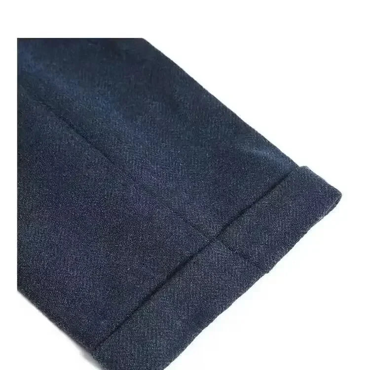 2024 Autumn Winter British Style New Solid Woolen Casual Large Size Suit Pants Men Retro Loose Straight Office Pants  Q23