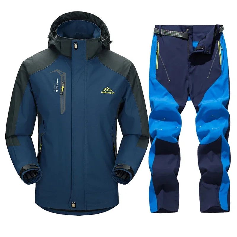 Outdoor Waterproof Hiking Jacket Sets Men Spring Breathable Hooded Coat Trekking Camping Climbing Quick-Drying Trousers Suit
