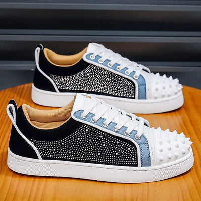 Fashion Men Casual Shoes Trend Rivet Crystal Punk Style Flat Skate Shoes Young Man Street Cool Loafers