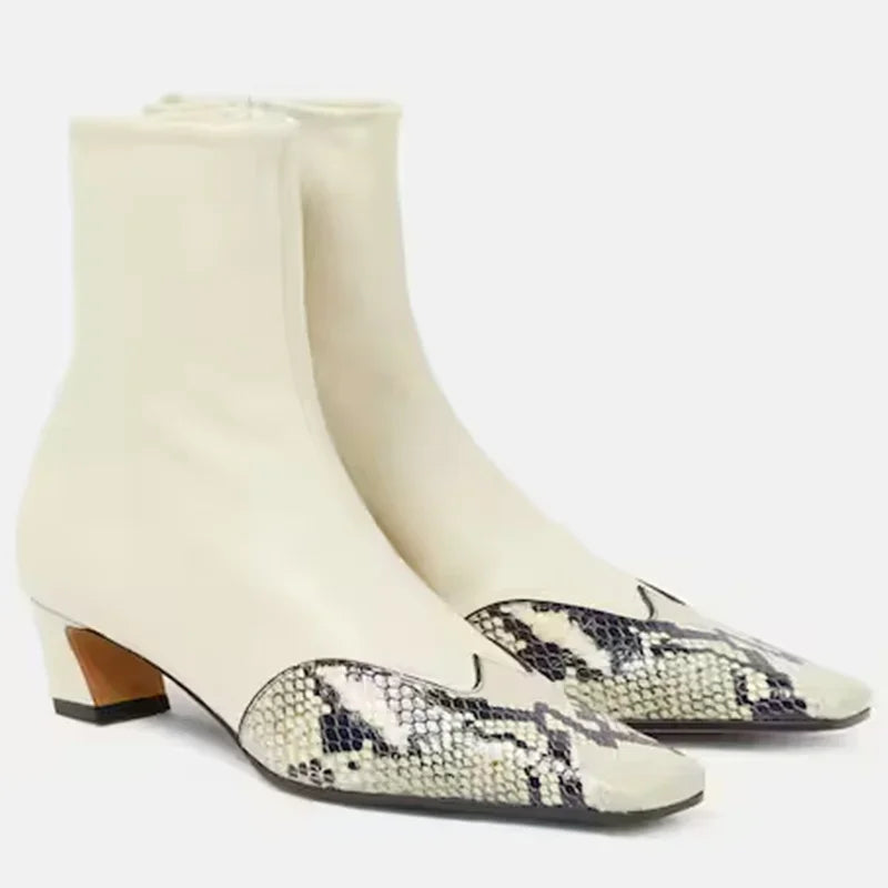 Shiny Patte Leather Patchwork Sewing Ankle Boots Sexy Square Toe Zipper Accept Customized New Arrivals Fashion Women Boots