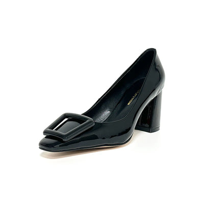 2024 Chinese fashion thick heel patent leather women's shoes metal decoration comfortable soft bottom outdoor brand sandals