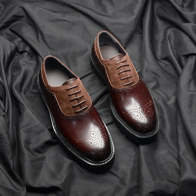 Soft Chunky Black Sole Men Oxford Dress Sneakers Genuine Leather Brogue Suede Casual Business Elevator Shoes Lace-up Modern Man