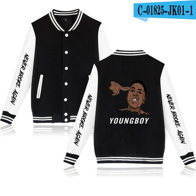 Rapper YoungBoy Never Broke Again Baseball Jacket Men's Hoodie Sweatshirt Boys Girls Harajuku Jackets Streetwear College Coats