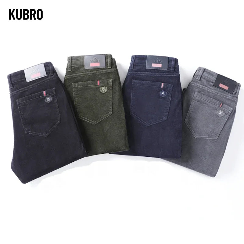 KUBRO High Quality Corduroy Fabric Men's Business Casual Trousers Autumn Korean Style Small Straight Slim Versatile Cargo Pants
