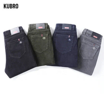 KUBRO High Quality Corduroy Fabric Men's Business Casual Trousers Autumn Korean Style Small Straight Slim Versatile Cargo Pants