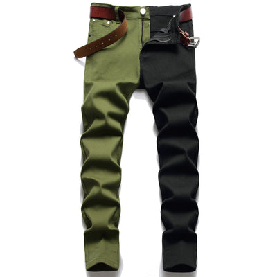 New Men 2022 American Style Fashion Stitching Two-color Yellow and Red Trend Stretch Jeans Male Trousers Denim Pants