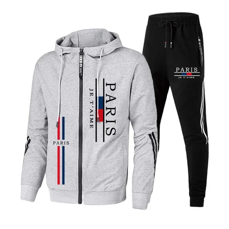 Paris Fashion Men's Tracksuit Zip-up Hoodie Black Sweatpants Autumn Winter Daily Casual Sporty Jogger Set Gym Fitness Sportswear