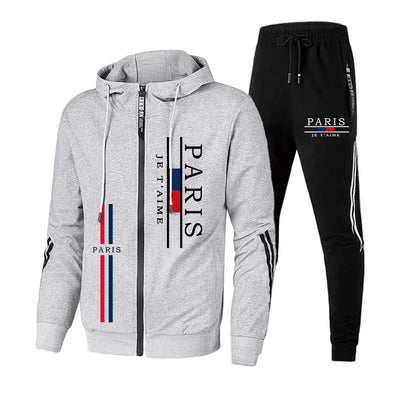Paris Fashion Men's Tracksuit Zip-up Hoodie Black Sweatpants Autumn Winter Daily Casual Sporty Jogger Set Gym Fitness Sportswear