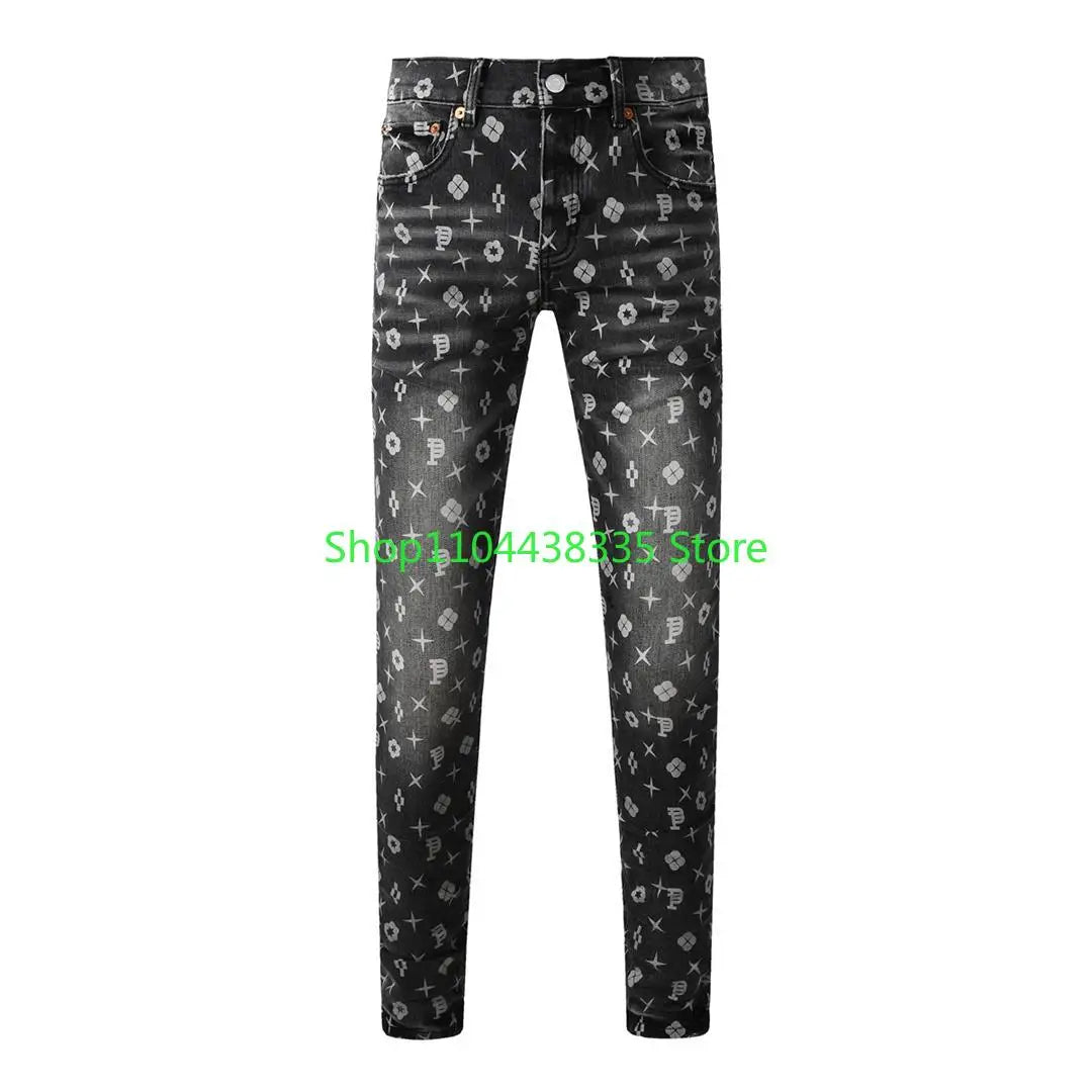 Americans  Retro High Street Men's Jeans New Trendy Low Rise Skinny Denim Pants Pleated Ripped Hold Trousers