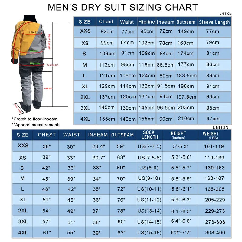 3-Layer Waterproof Breathable Men's Dry Suit  Warm Drysuit for Expedition Paddling Kayak Fishing. Whitewater Wading Water Sport