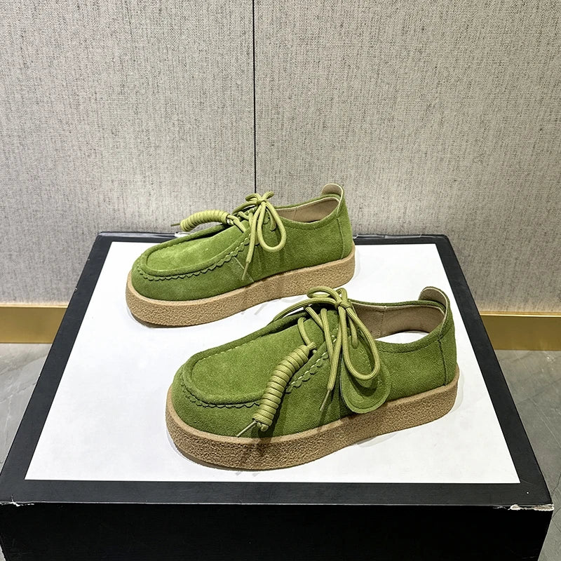 AIYUQI Genuine Leather Women's Shoes 2025 New Flat Non-slip  Derby Female Shoes Large size Lace-up Loafers For Women