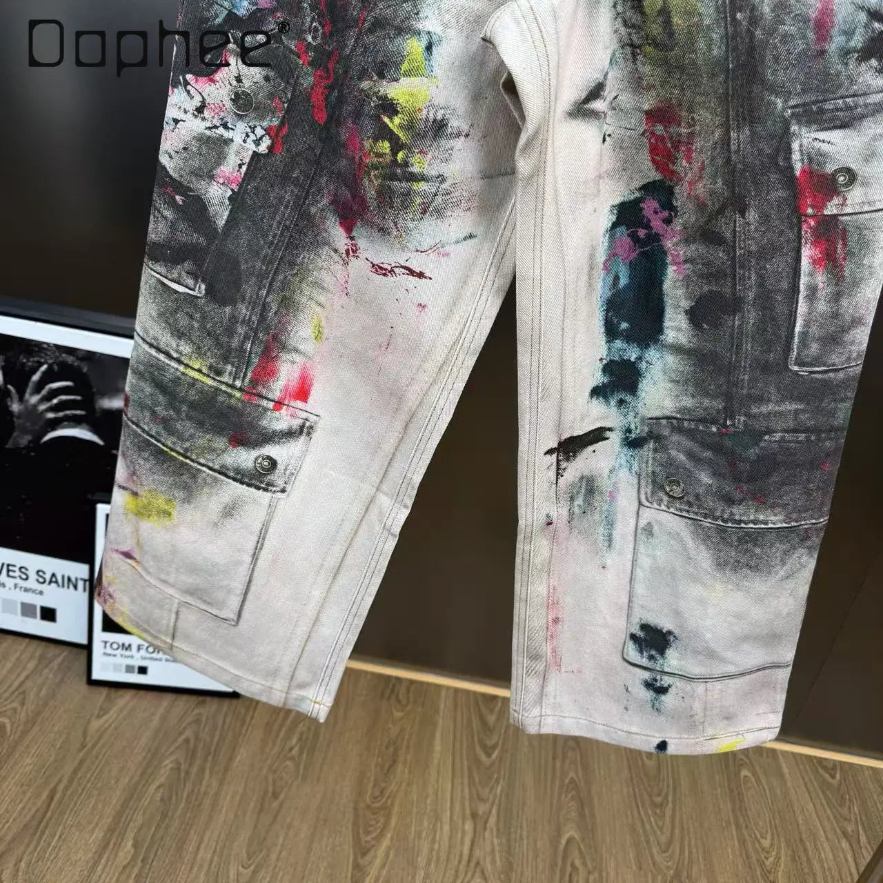 2025 Autumn Retro Style Painted Graffiti Print Loose Jacket Cargo Pants Two-Piece Set Women American Street Fashion Denim Suit