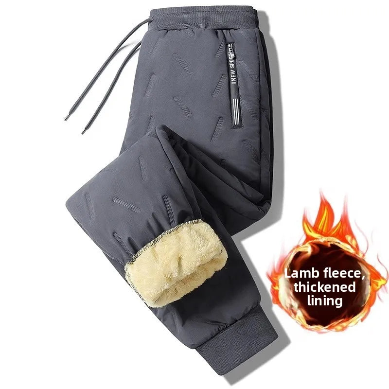 Men's Thiened Lamb Velvet Cotton Pants Autumn Winter Casual Warm Windproof Trousers for Working Outdoor Long Loose Fit Jeans