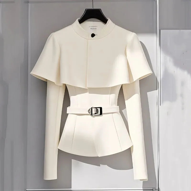 Fashion Chic Pullover Jacket Women Spring Autumn New 2025 Slim Long-sleeved Cape Shawl Waist Soft Korean Casual Coat Female Tops