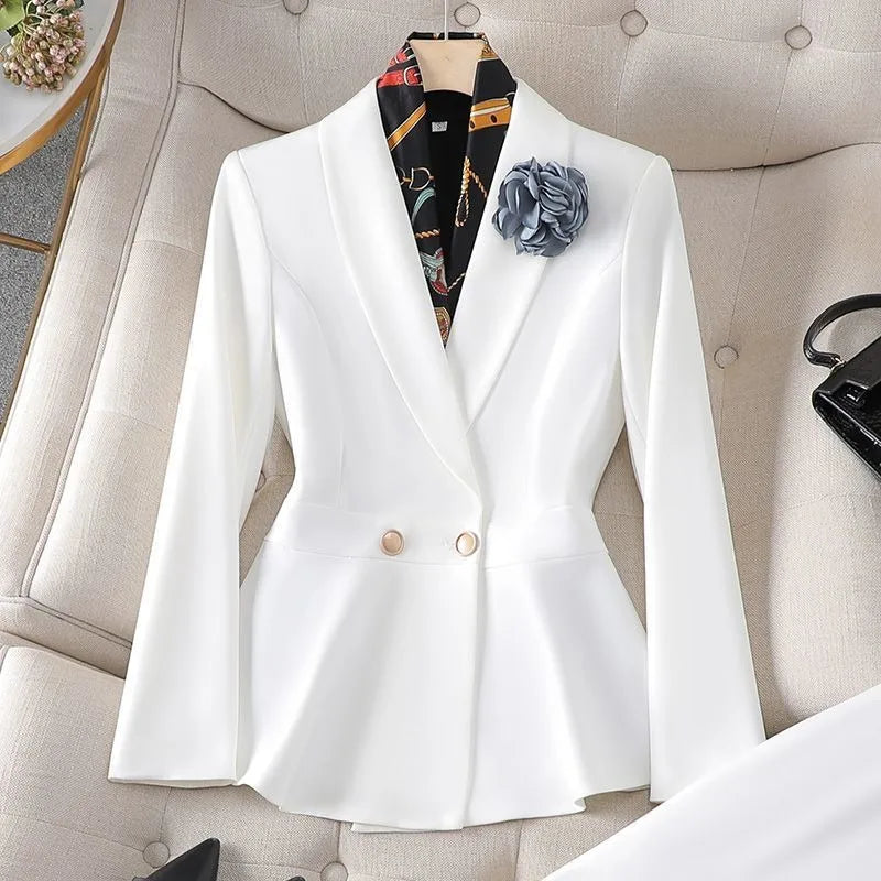 New High Quality Autumn Formal Women's Suit Fashion Long Sleeve Blazer Coat + Straight Pants Trousers Office Lady Two piece Set