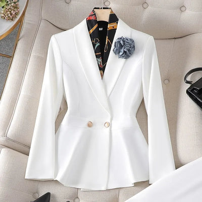 New High Quality Autumn Formal Women's Suit Fashion Long Sleeve Blazer Coat + Straight Pants Trousers Office Lady Two piece Set
