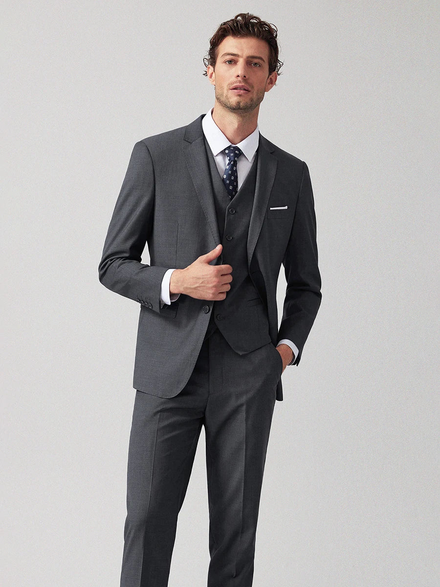 2025 Summer 70% Wool Grey Suit for Men - Premium Business Formal & Wedding Tuxedo Set, Groom's Breathable Blazer & Dress Pants