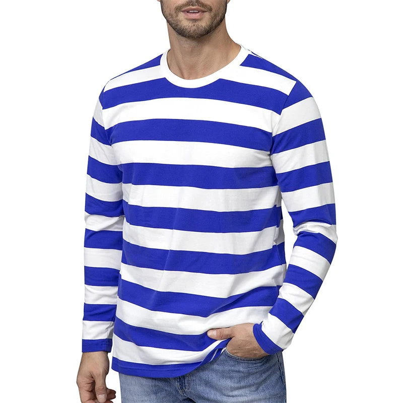Fashion Contrast Stripe 3D Print Men Long Sleeve T-shirt Casual Fashion O-Neck Oversized T Shirts Tops polyester Men Clothing