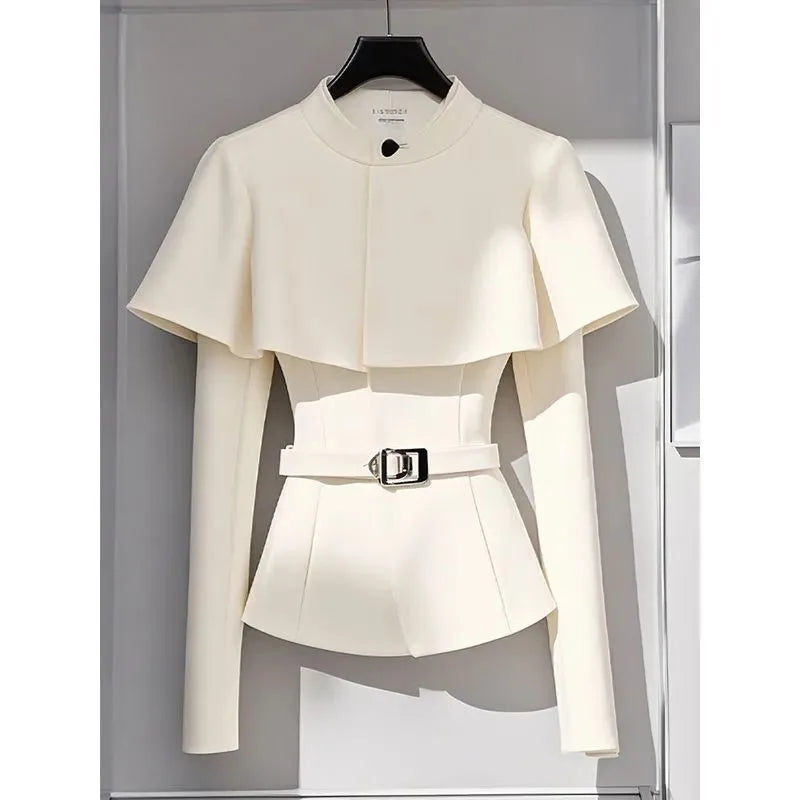 Fashion Chic Pullover Jacket Women Spring Autumn New 2025 Slim Long-sleeved Cape Shawl Waist Soft Korean Casual Coat Female Tops