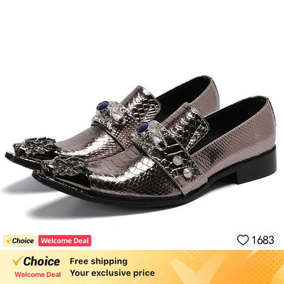 Men's Shoes Italian Style Pointed Metal Toe Leather Dress Shoes Men Slip on Oxfords Shoes for Men's Party and Wedding