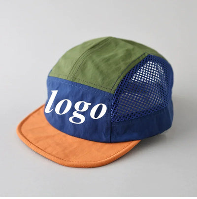 Custome Logo 5-Panel Baseball Cap For Men And Women Outdoor Breathable Mesh Flat Brim Sun Hat Hiking Camping Sports Snapback Hat