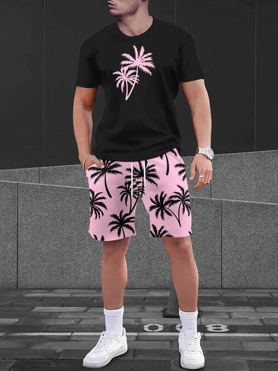 2025 Latest Hot T-shirt Set 3D  Vacation Style Trendy Various Elements Fashionable Street Men's Set Summer Top Shorts Breathable