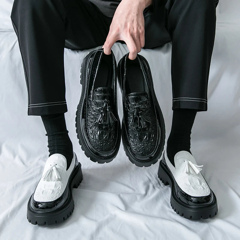 Men's Tassel leather shoes Slip on Loafers Thick Sole Comfortable Casual Round Toe Walking Shoes Men Breathable Dress Moccasins