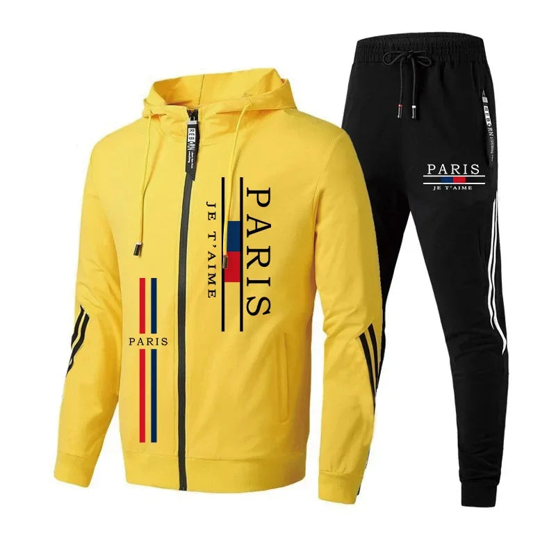 Paris Fashion Men's Tracksuit Zip-up Hoodie Black Sweatpants Autumn Winter Daily Casual Sporty Jogger Set Gym Fitness Sportswear