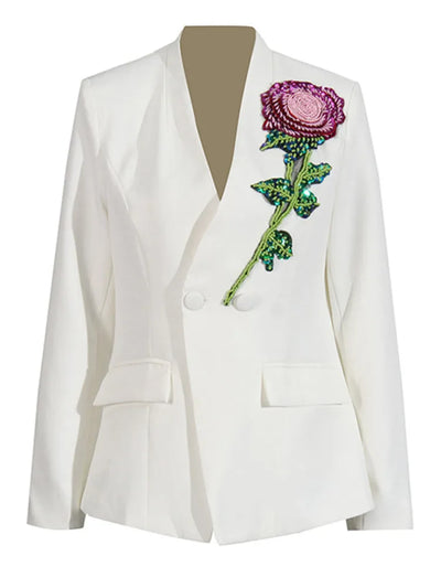 ZMEENNA Women Black Blazer Sequin Rose Embellishment Pink Green Sparkle Floral Design Party Jacket Trendy Fashion 2025 ZM603