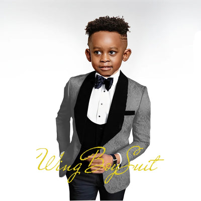2023 New Boys Suit Wedding Tuxedo Three-piece Suit Floral Jacket Pants Vest Formal Party Kids Clothes