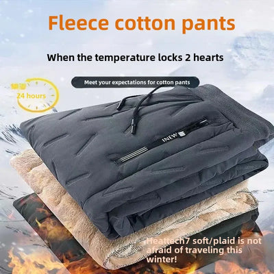 Men's Cotton Quilted Trousers Winter Fleece-Lined And Thickened Casual Fashionable Loose-Fit Plus Size Ankle-Length Straight-Leg