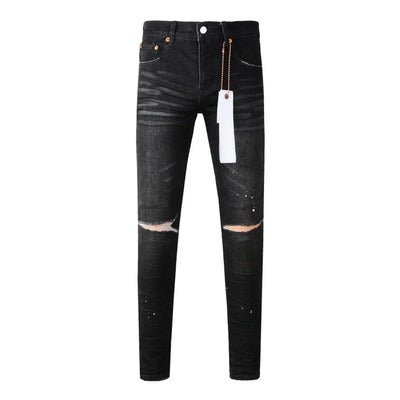 Americans High Street Trendy Men's Jeans Low Rise Stretch PantsSkinny Button Fly Ripped Retro Hold Trousers