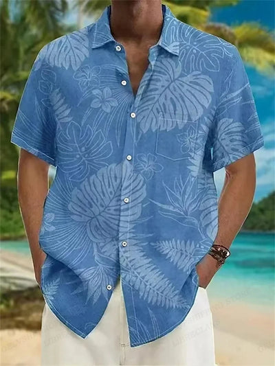 Summer Fashion Men's Hawaiian Shirts Coconut Tree Lapel Camisas Short Sleeve Shirt Floral Blouse Turn Over Collar Clothes Male