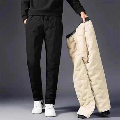 Men's Thiened Lamb Velvet Cotton Pants Autumn Winter Casual Warm Windproof Trousers for Working Outdoor Long Loose Fit Jeans