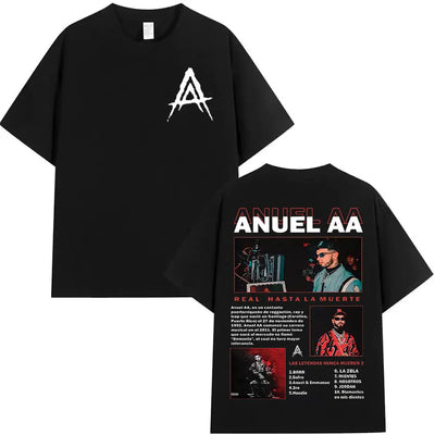 Rapper Anuel AA Real Hasta La Muerte Tour 2025 new Album T Shirts Men's Hip Hop gothic T-Shirts 100%  Short Sleeve T-Shirt