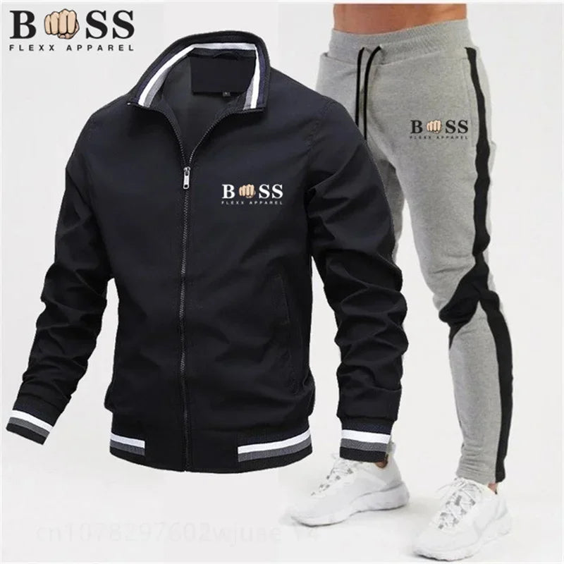 2025 New Men's Suit Clothing Men's One-Piece Sports Shirt + Sports Pants One-Piece Sports Shirt with Zipper Collar Synthetic Spo