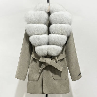 Wool Blend Jacket Autumn Women Winter Fashion Real Fox Fur Collar European Fahsion Woolen Coat Natural Fur Collar Coat Female