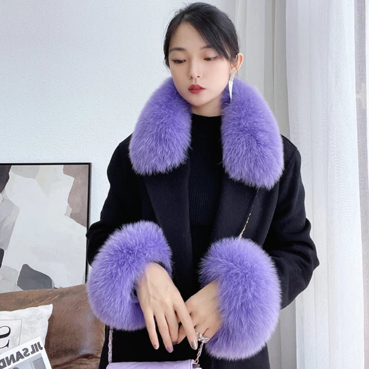 Real Fur Collar and Cuff Set Decor Women Winter Fox Fur Scarf Neck Warm Furry Natural Fur Cuffs Thick Fur Shawl Sleeves Scarves