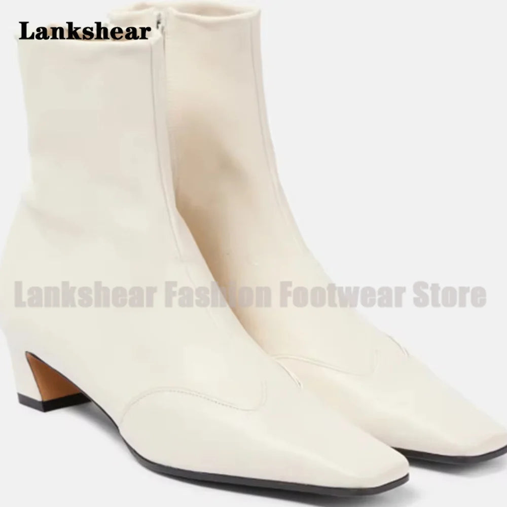 Square Toe Snake Pattern Ankle Boots Chunky Heels Side Zipper Boots Designer Booties Women's High Increase Shoes Botas Mujer