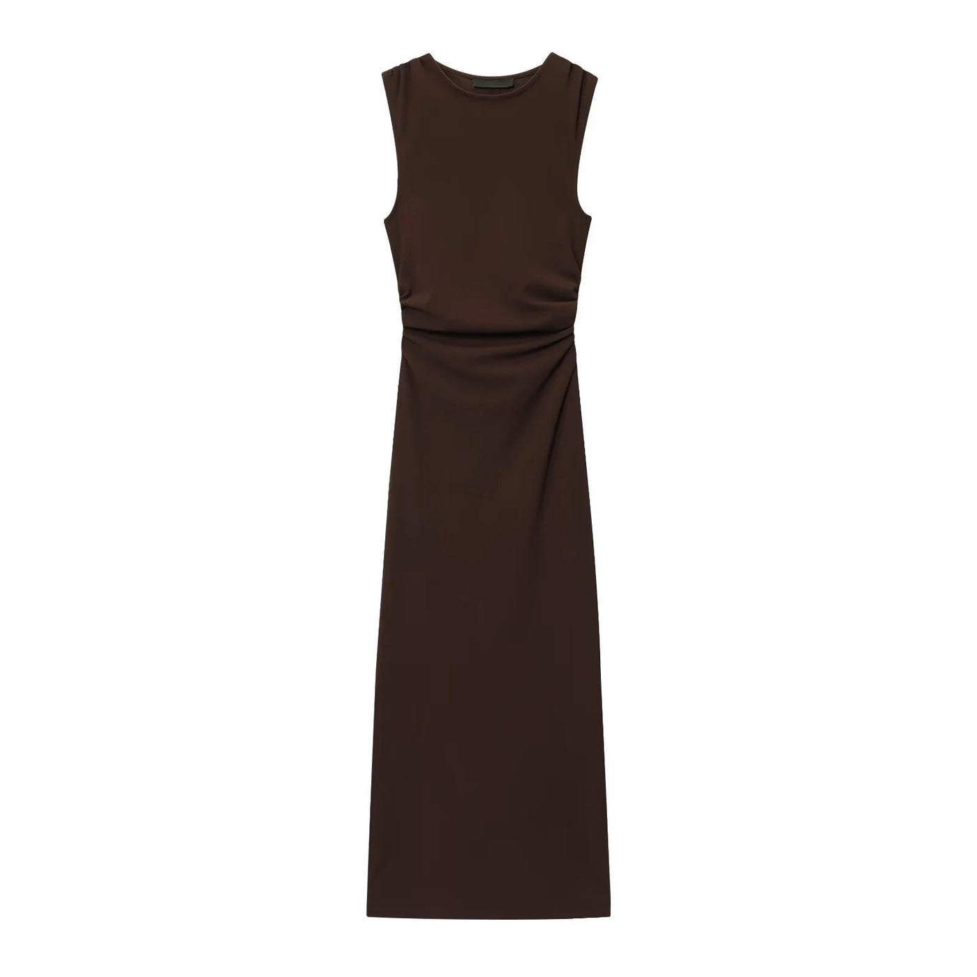 DEEABAE Autumn new women's fashion temperament pleated design with back slit round neck sleeveless MIDI dress