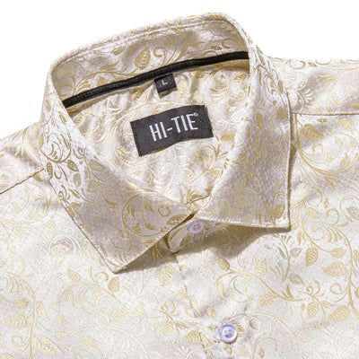 Jacquard Silk Mens Shirts Pink Blue Red Green Gold Long Sleeve Single Breasted Lapel Shirt Blouse Outerwear Wedding Business