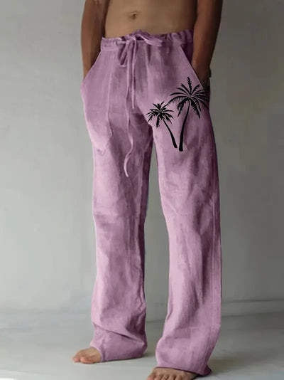 Vintage Coconut Tree Sunset Print men's New Winter Pants Fashion men's Sweatpants Men's Loose Casual Pocket Pull Rope Sweatpants