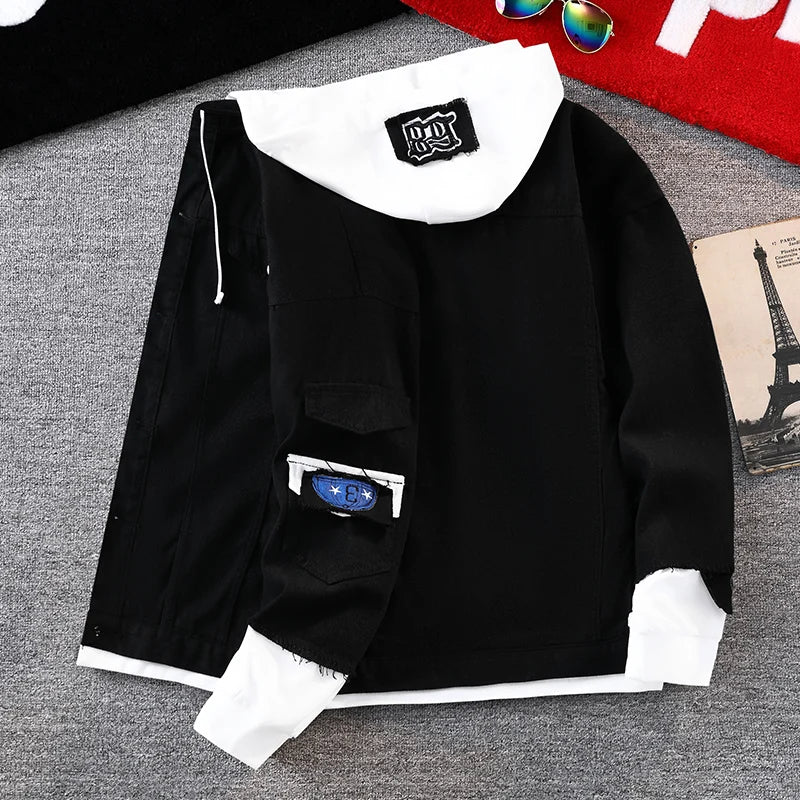 Fall Men's Denim Jaet Baseball Sle Casual Hoodie Outerwear Spring Autumn Couple's Faionable Loose Fit Long Sve