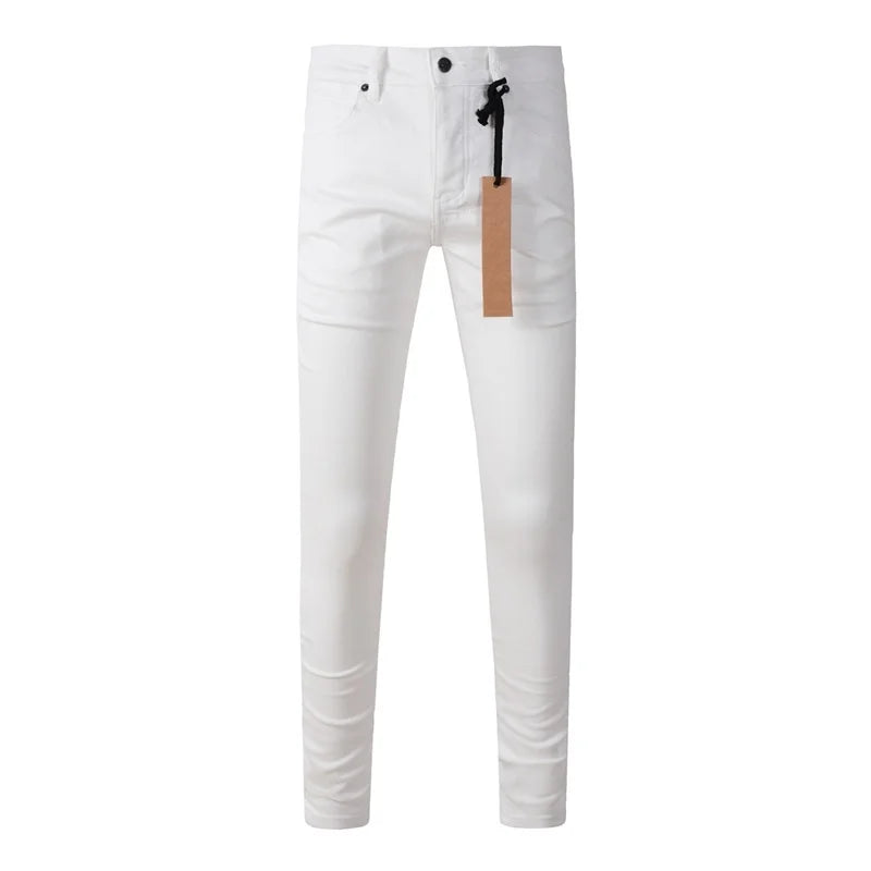 High Street Men's Jeans Low Rise Stretch Skinny Button Fly Ripped Hold Black Pants