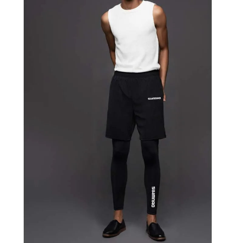 2025 Men's Outdoor Casual Quick Drying Fishing Pants, Cycling, Hiking, and Tight Elastic Two-piece Fitness Running Pants