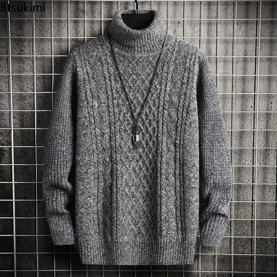 2025 Men's Winter Warm Turtleneck Sweaters Knitted Thick Pullover Casual Sweaters High Neck Knited Solid Color Jumpers for Men