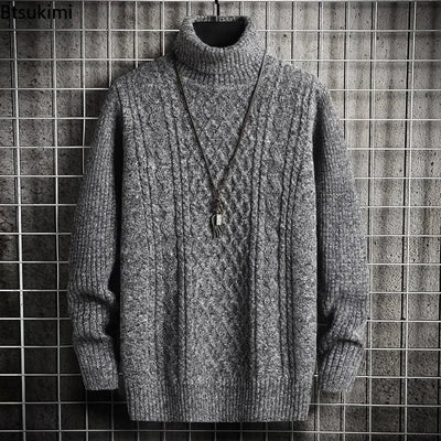 2025 Men's Winter Warm Turtleneck Sweaters Knitted Thick Pullover Casual Sweaters High Neck Knited Solid Color Jumpers for Men