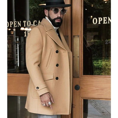 New Men's Clothing British Men's Mid to Long Length Long Sleeved Woolen Coat Jacket