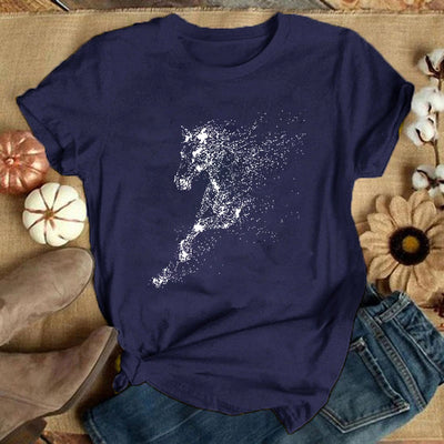 Fashion Horse Print T-shrits For Women Summer Short Sleeve Round Neck Cute Loose T-shirt Creative Personalized Tops