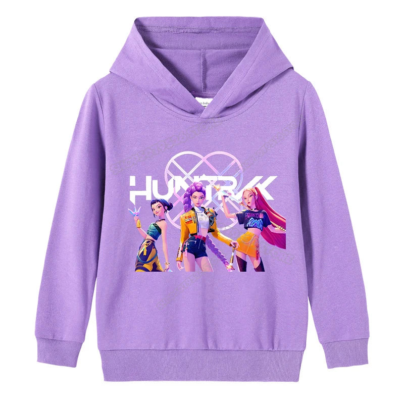 K-pop Demon Hunters Hoodies Girl Thin Hooded Sweatshirt Autumn Tracksuit Hood Sportswear Long Sleeve Pullover Kids Clothing